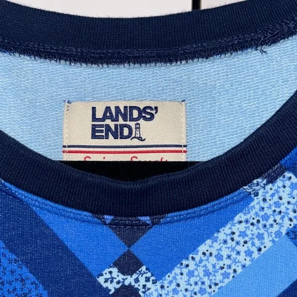 Lands' End Men's Geometric Blue Crewneck Sweater - Picture 3 of 4